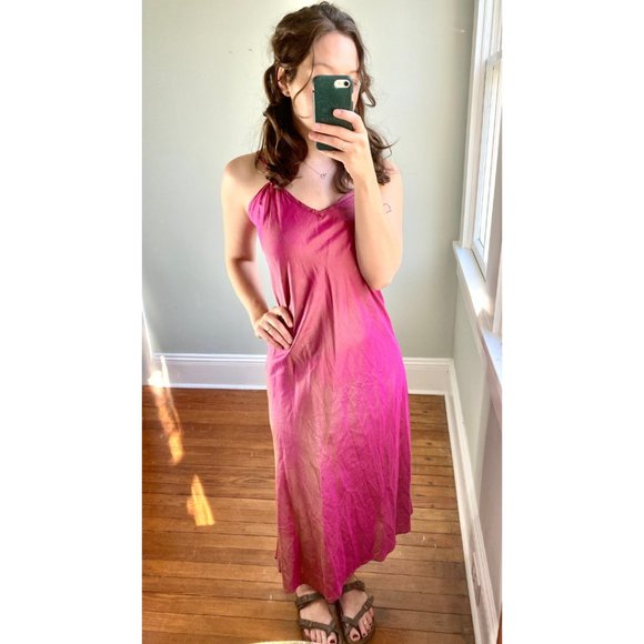 Vintage 90s Hot Pink Fuschia Irridescent Silk Midi Sleeveless Slip Dress S/M - Picture 2 of 10